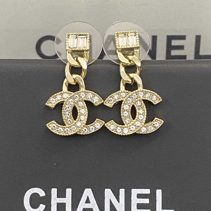 Ch*el gold cc logo pendant earrings