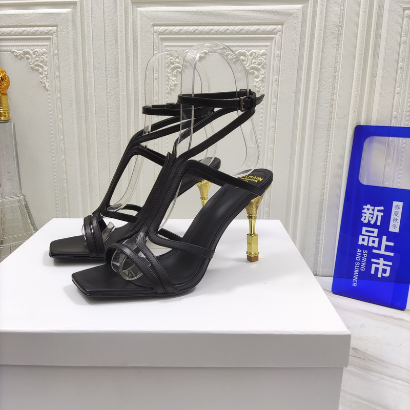 Balmain Ankle Strap High Heel Sandals Black