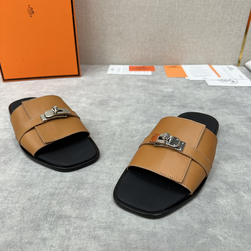 H**mes kelly buckle mule sandals natural calf leather