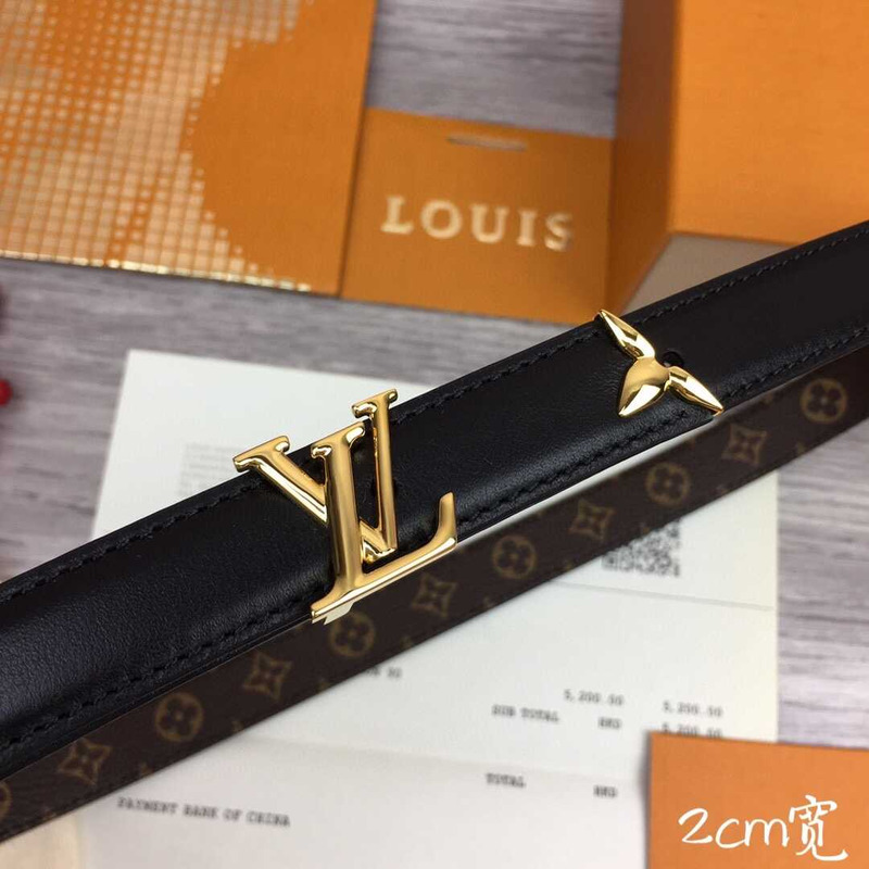 l**is V*t*n 20mm leather belt gold lv buckle black
