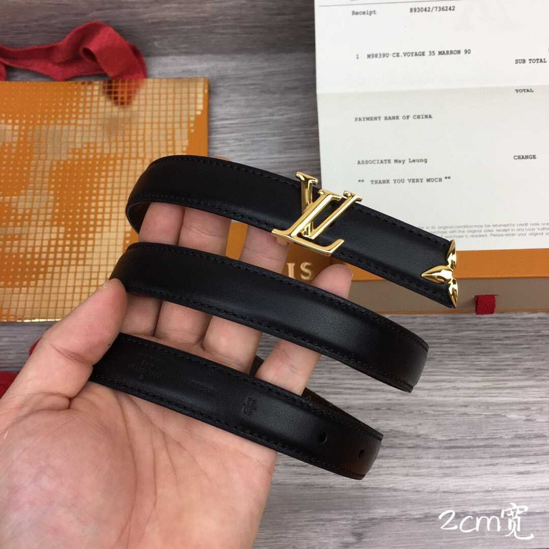 l**is V*t*n 20mm leather belt gold lv buckle black