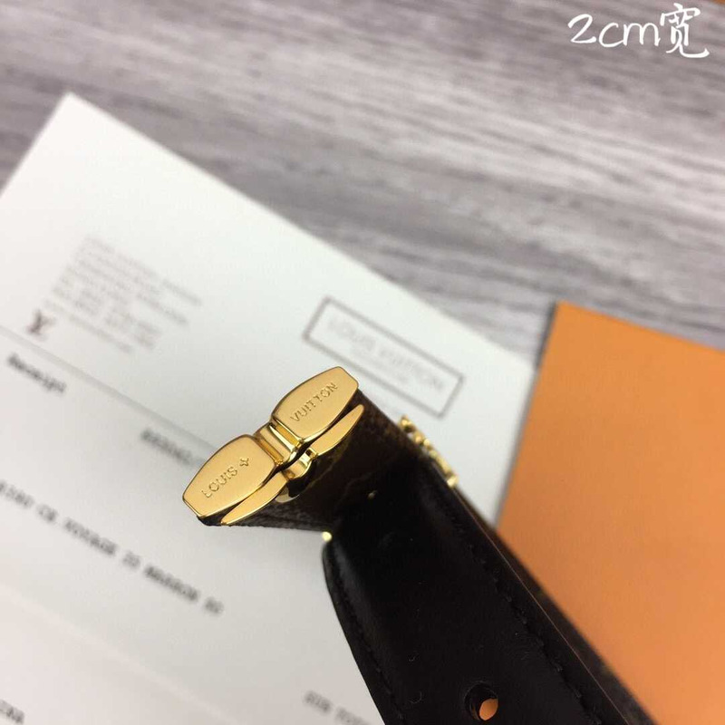 l**is V*t*n 20mm leather belt gold lv buckle black