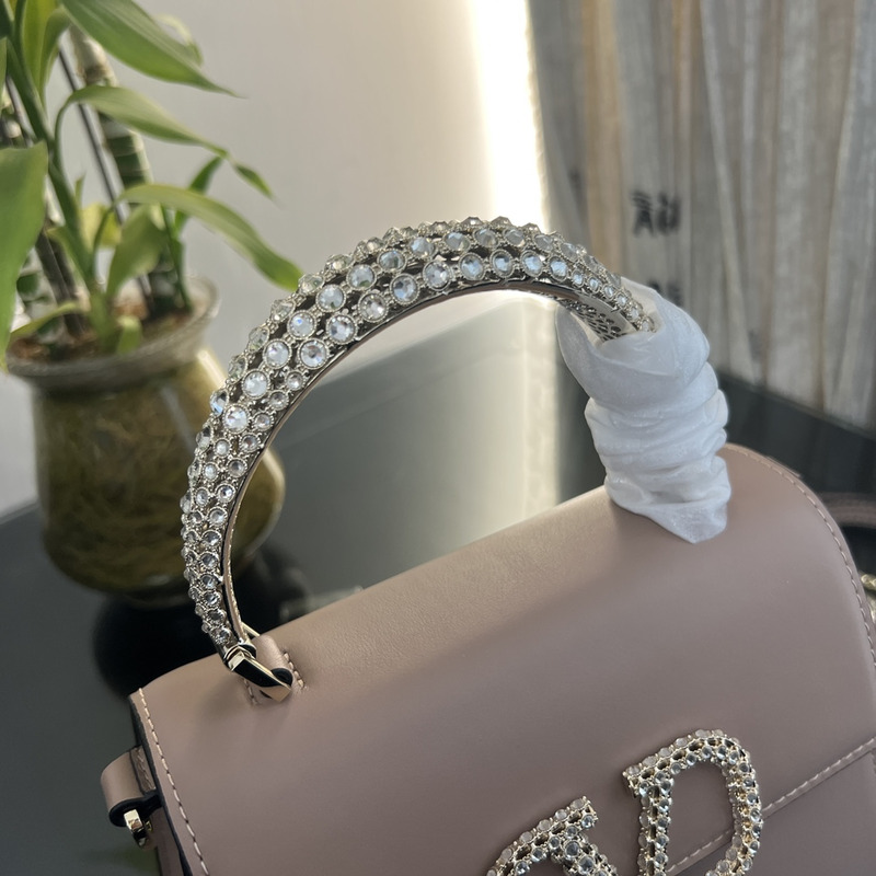 Valentino Vsling Small Bag In Crystal-Embellished Calfskin Pink