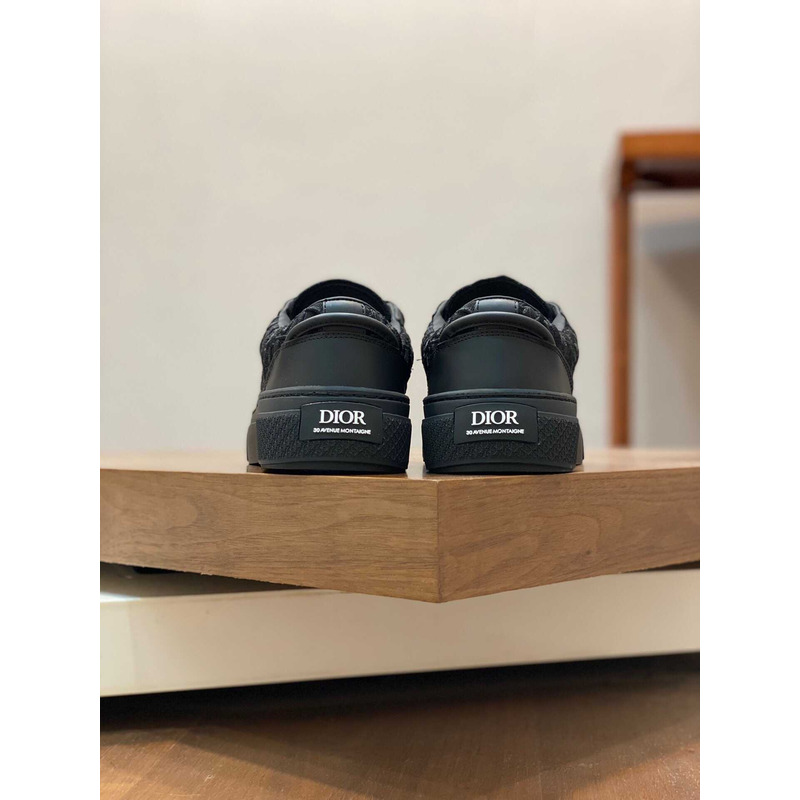 D*or b33 sneakers calfskin and three-dimensional embroidered oblique print black