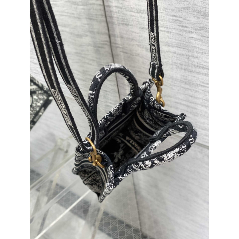 D*or book tote mini twill embroidered mobile phone bag black