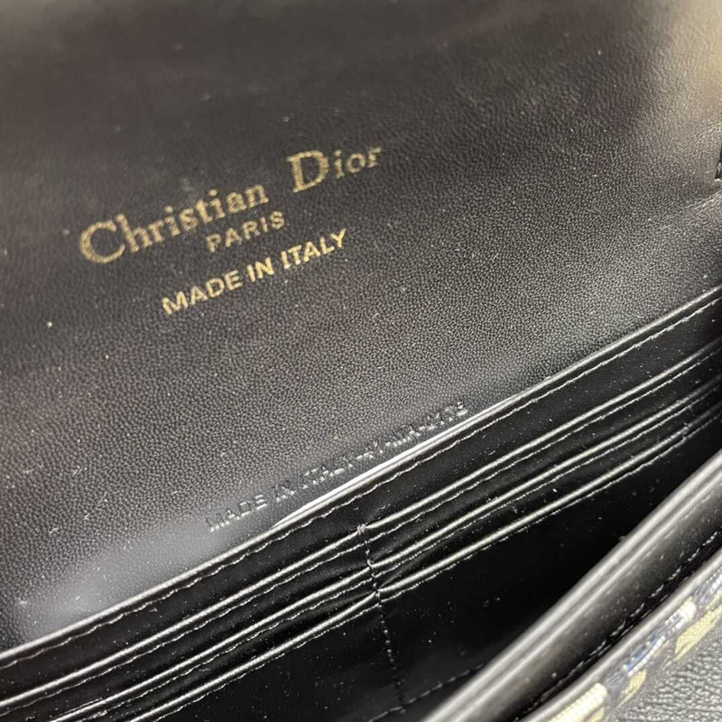 D*or long waddle wallet with chain blue D*or oblique jacquard