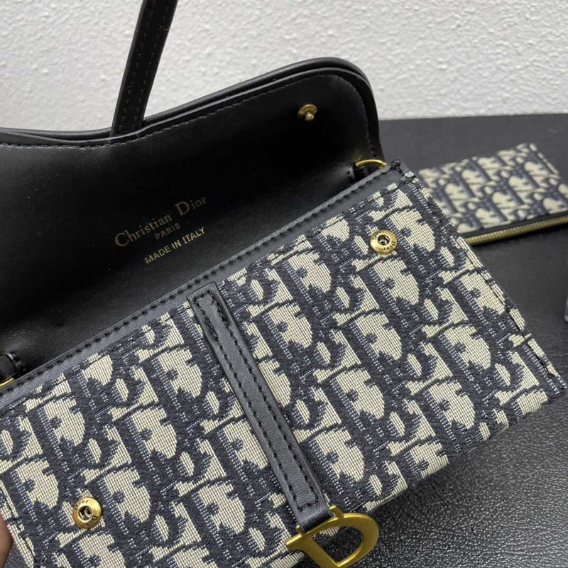 D*or long waddle wallet with chain blue D*or oblique jacquard