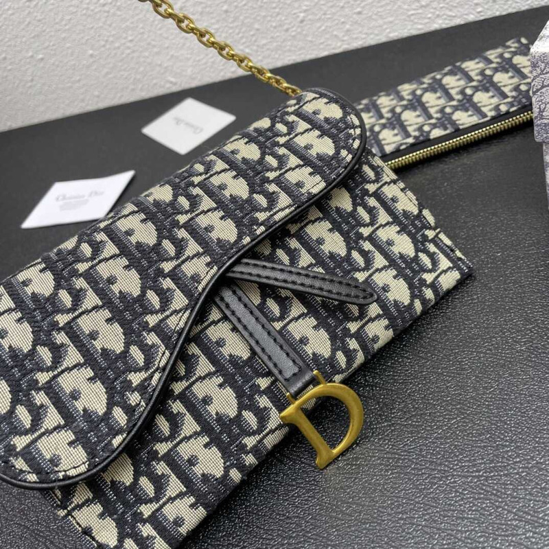 D*or long waddle wallet with chain blue D*or oblique jacquard