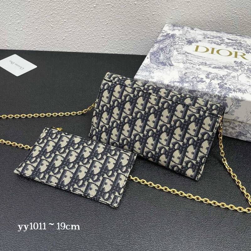 D*or long waddle wallet with chain blue D*or oblique jacquard