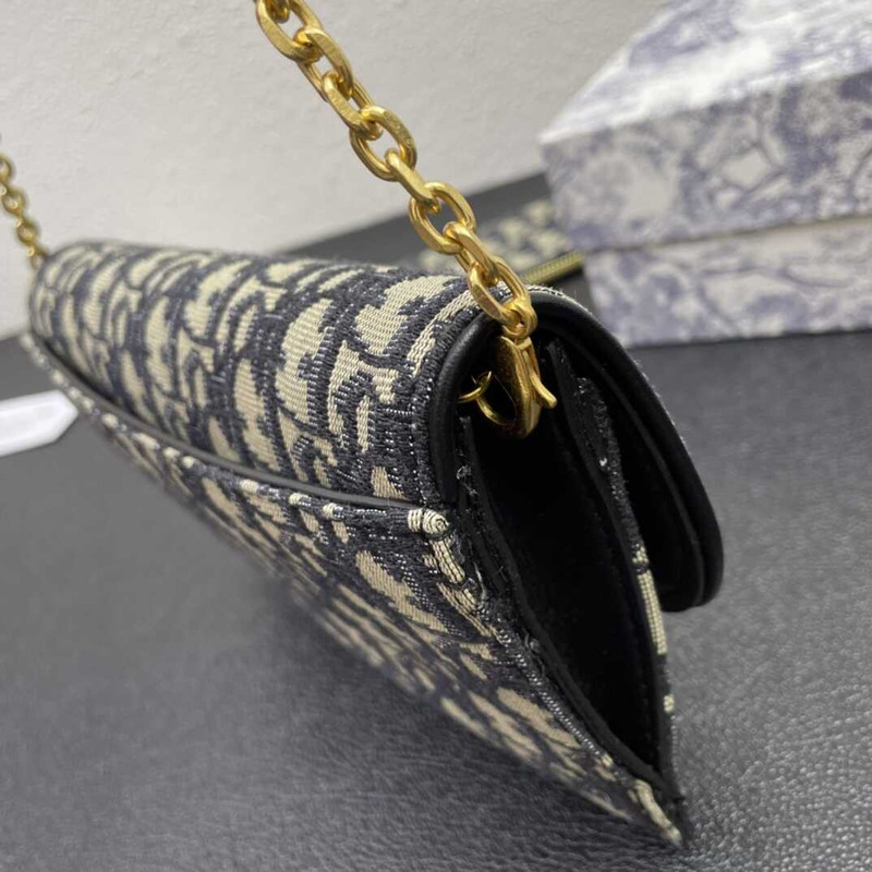 D*or long waddle wallet with chain blue D*or oblique jacquard