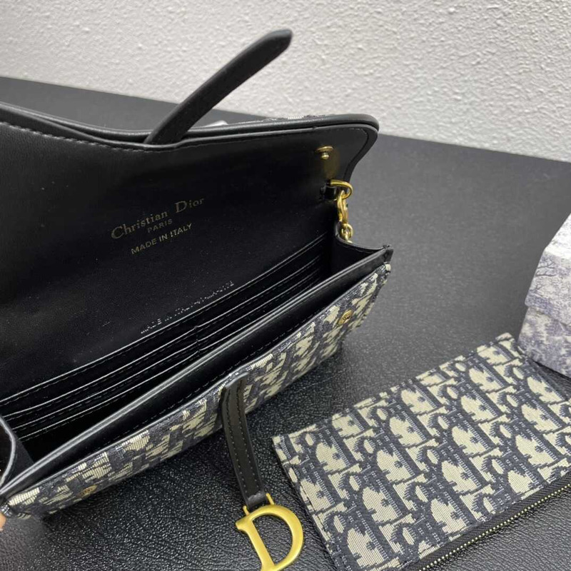 D*or long waddle wallet with chain blue D*or oblique jacquard