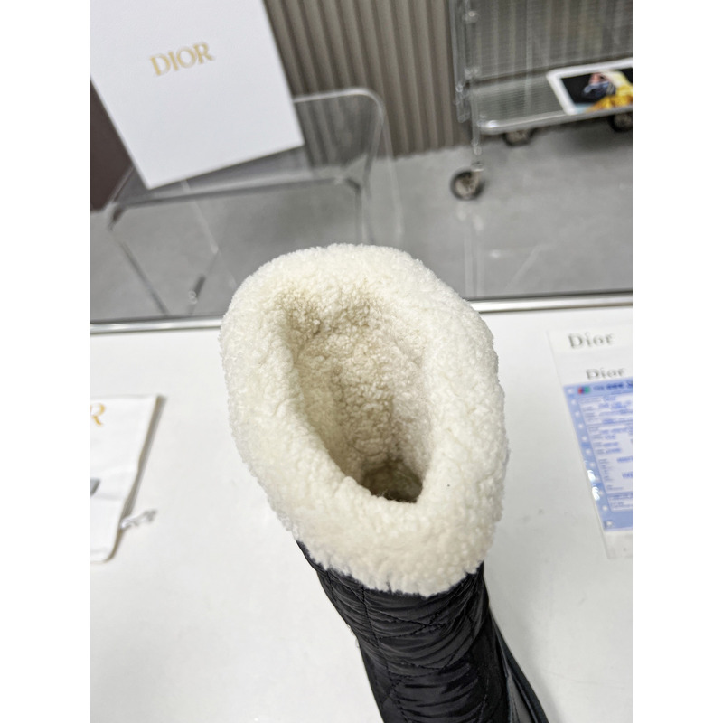 D*or frozen-d ankle cannage quilted nylon boot black calfskin and white shearling