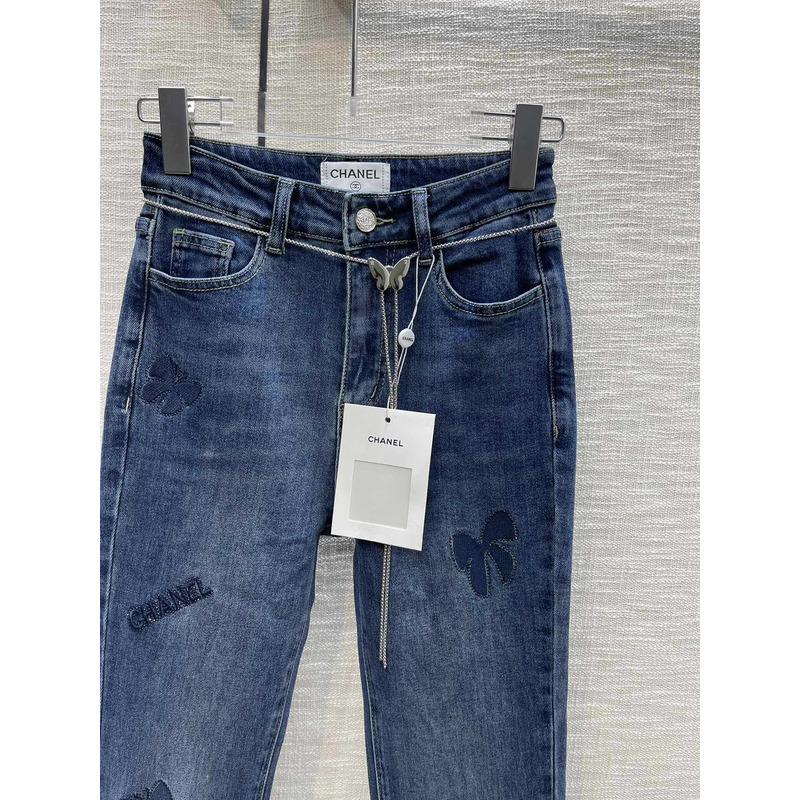 Ch*el cotton embroidered logo jeans blue