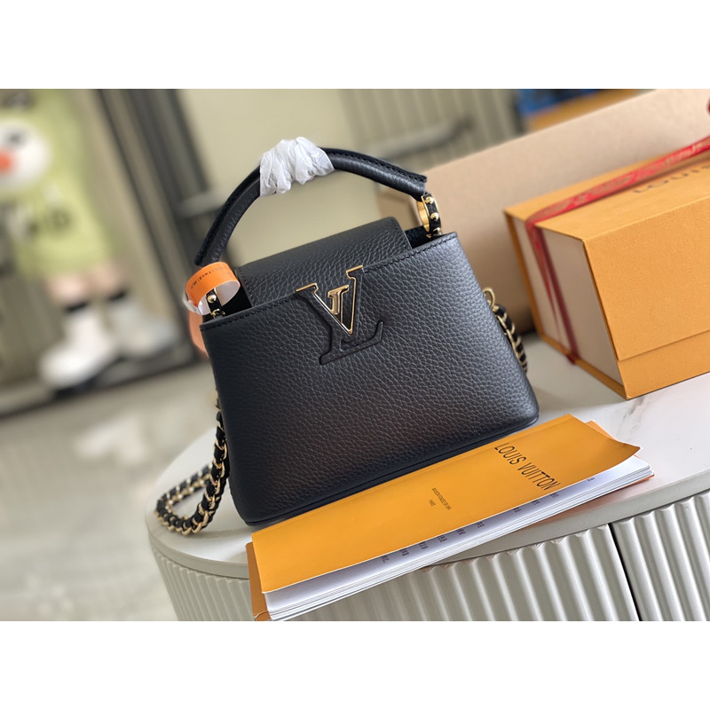 l**is V*t*n top handle capucines taurillon pm noir black