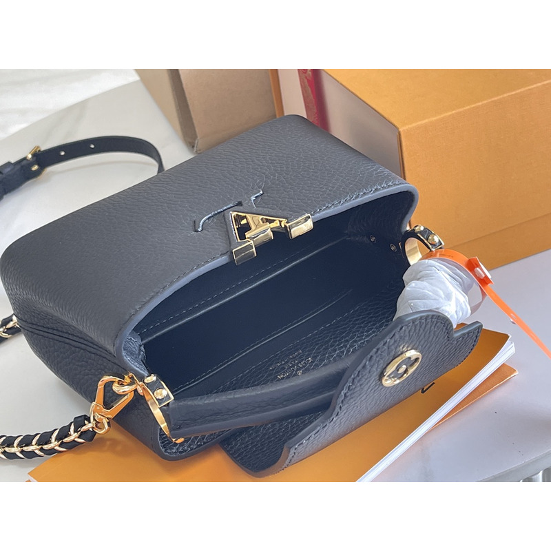 l**is V*t*n top handle capucines taurillon pm noir black