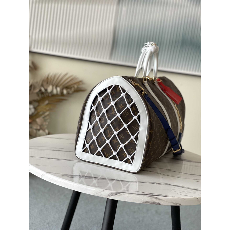 l**is V*t*n keepall bandoulière 55 embossed taurillon monogram cowhide leather bag brown