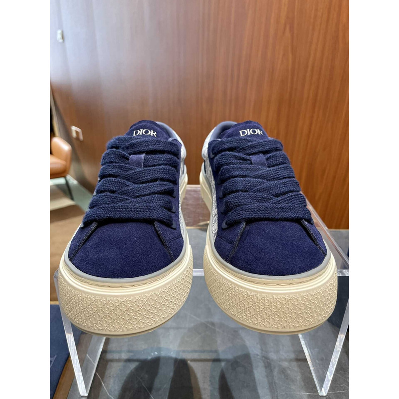 ch**an b33 sneaker navy blue D*or oblique jacquard and suede