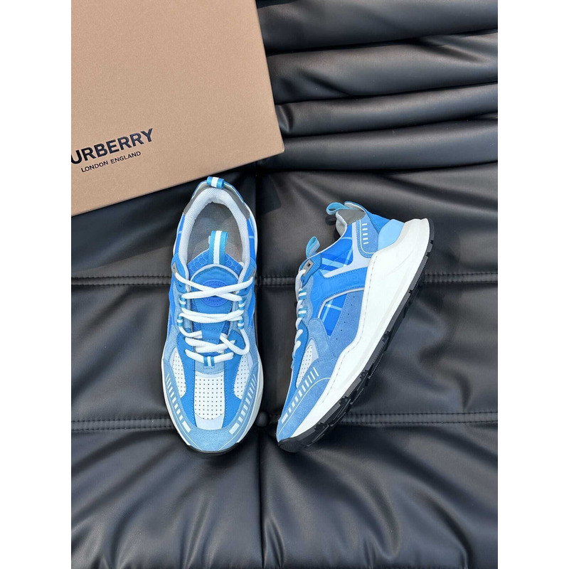 B**rry leather and suede logo print check sneaker blue