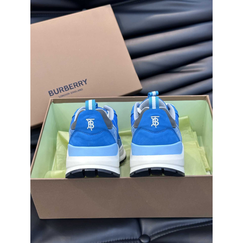 B**rry leather and suede logo print check sneaker blue