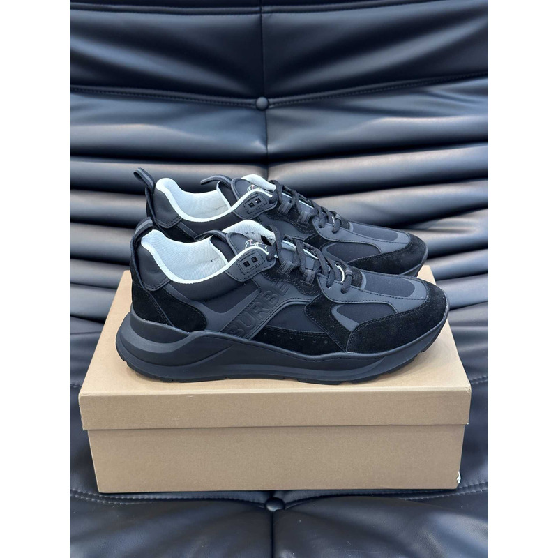 B**rry leather and suede logo print check sneaker black