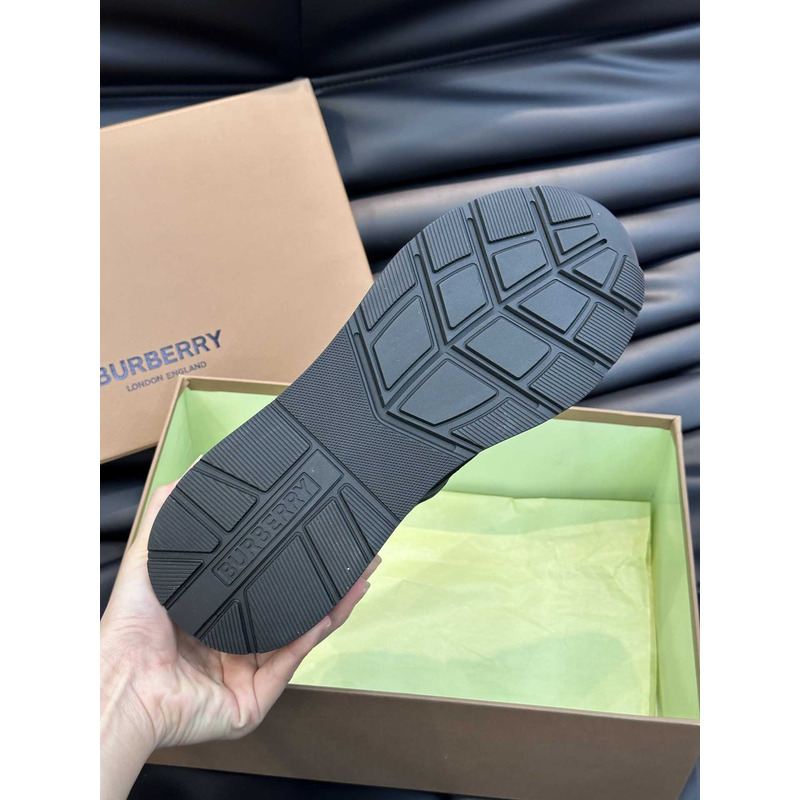 B**rry leather and suede logo print check sneaker black