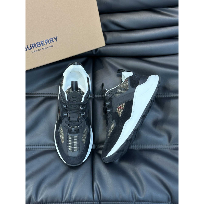 B**rry mens black sean check-print suede low-top sneaker black and gray