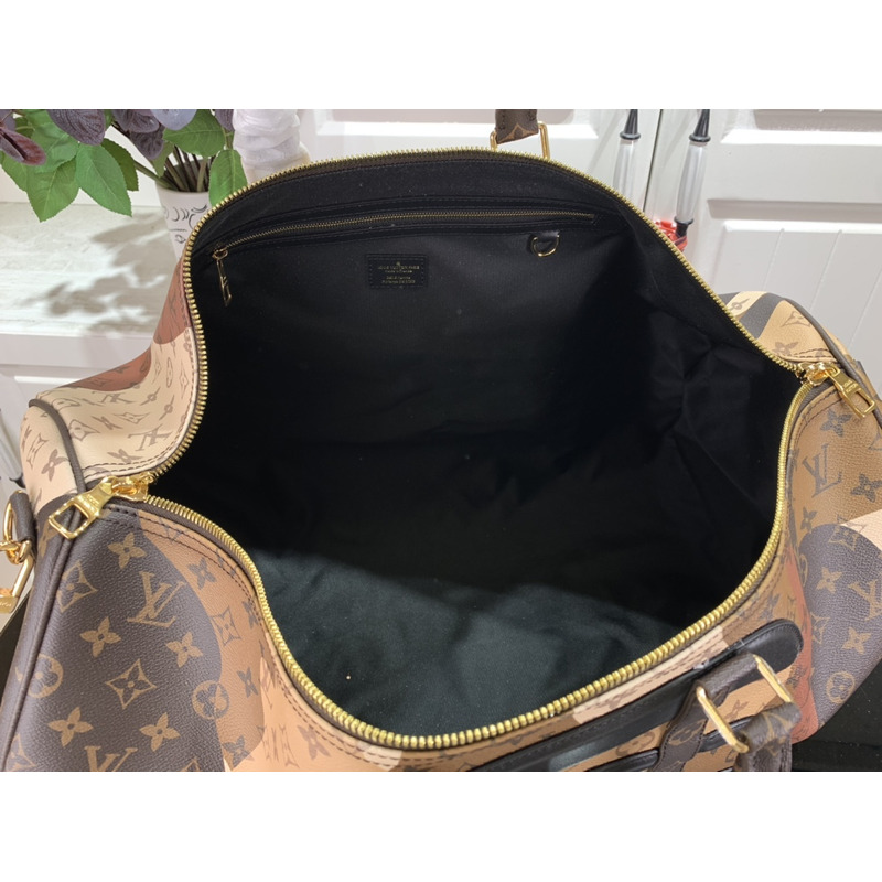 l**is V*t*n keepall bandoulière 55 woven letter-coated canvas and leather luggage bag multicolor