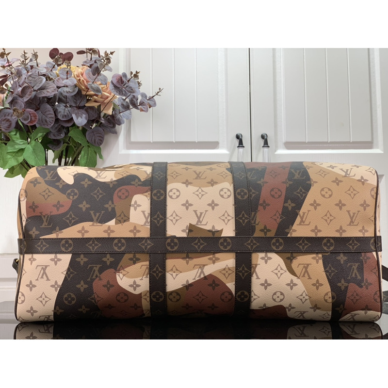 l**is V*t*n keepall bandoulière 55 woven letter-coated canvas and leather luggage bag multicolor