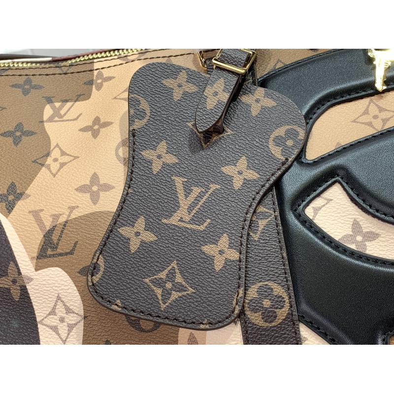 l**is V*t*n keepall bandoulière 55 woven letter-coated canvas and leather luggage bag multicolor