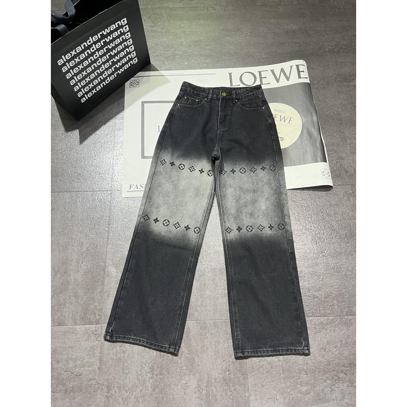 l**is V*t*n monogram denim trousers black and grey