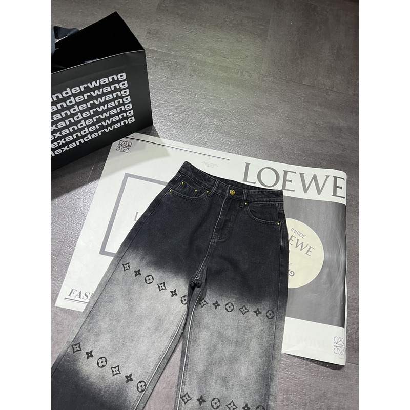 l**is V*t*n monogram denim trousers black and grey