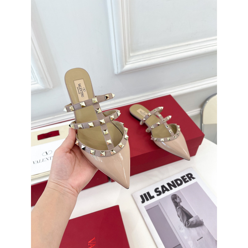 Valentino Rockstud Patent Leather Mule Nude