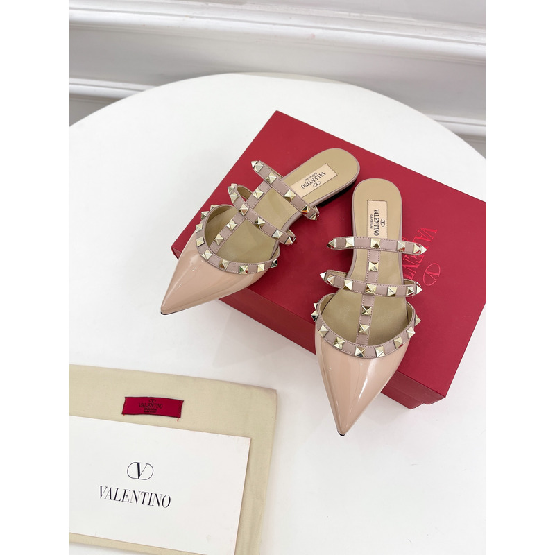 Valentino Rockstud Patent Leather Mule Nude