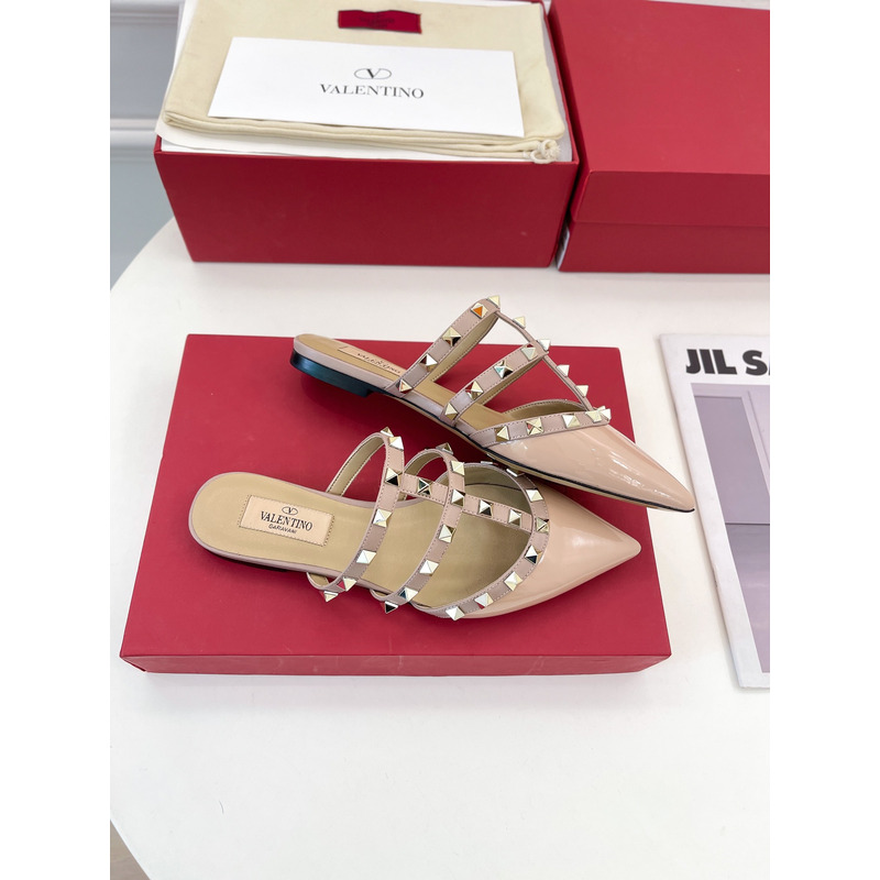 Valentino Rockstud Patent Leather Mule Nude