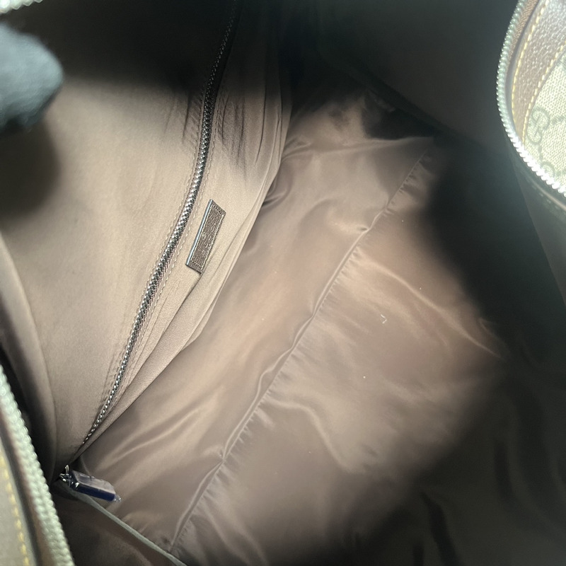 g*u*i savoy medium duffle bag beige/ebony gg S*p*e canvas with brown leather trim