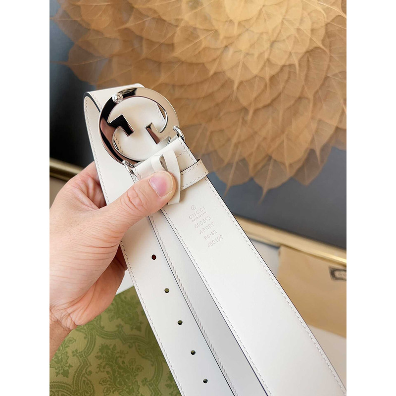 G*u*i blondie belt silver buckle 4cm white