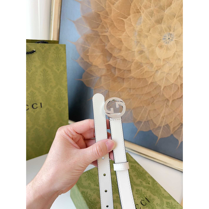 G*u*i blondie belt silver buckle 2cm white