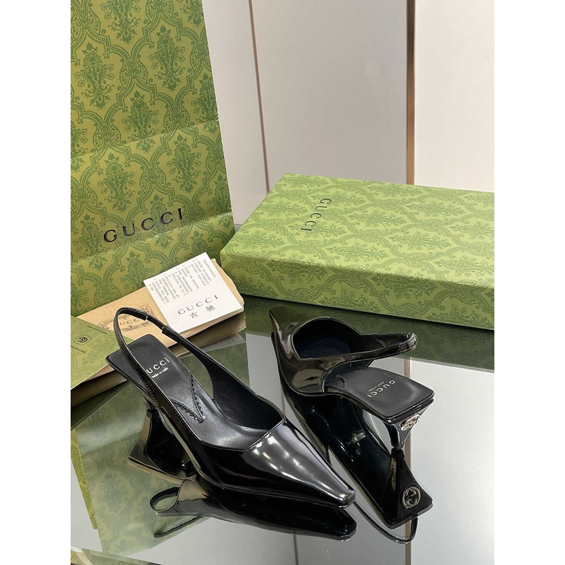 G*u*i ladies back lace up pumps leather black