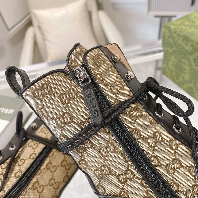 G*u*i gg quilted lace-up ankle boots canvas & leather black