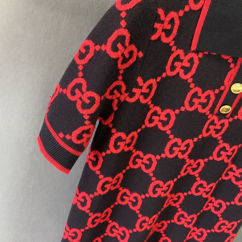 G*u*i gg cotton and silk blend polo dress red