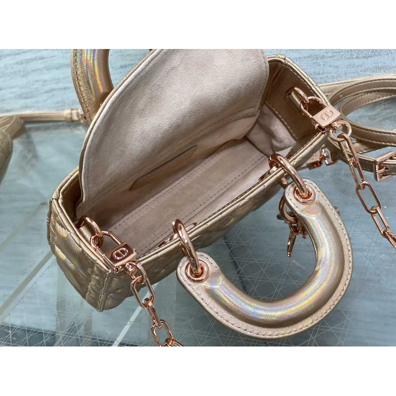 d*or lady d-joy S*per mini bag sheepskin champagne pink