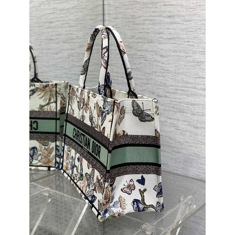 D*or medium book tote handbag butterfly embroidery white multi