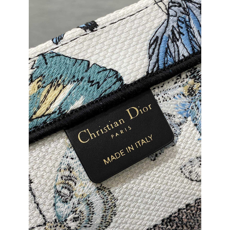 D*or medium book tote handbag butterfly embroidery white blue