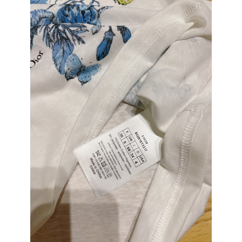 D*or t-shirt cotton jersey with pastel midnight blue toile de jouy mexico motif white