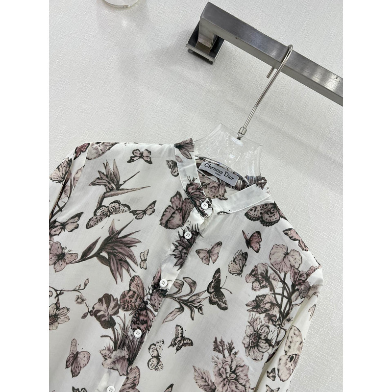 D*or blouse white and pastel pink cotton voile with toile de jouy mexico motif