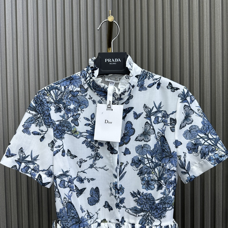 D*or mid length shirt dress white and pastel midnight blue cotton voile