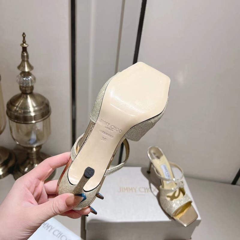 Jimmy Choo Choo Anise 95 Glitter Sandals Ice White Gold