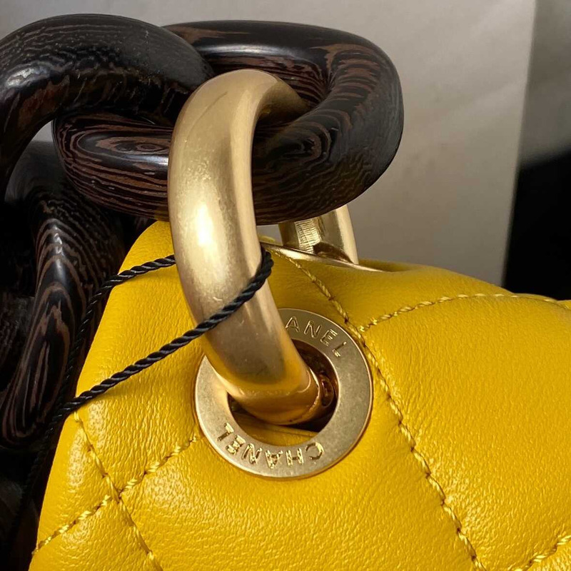 Ch*el mini flap bag lambskin & wenge wood yellow