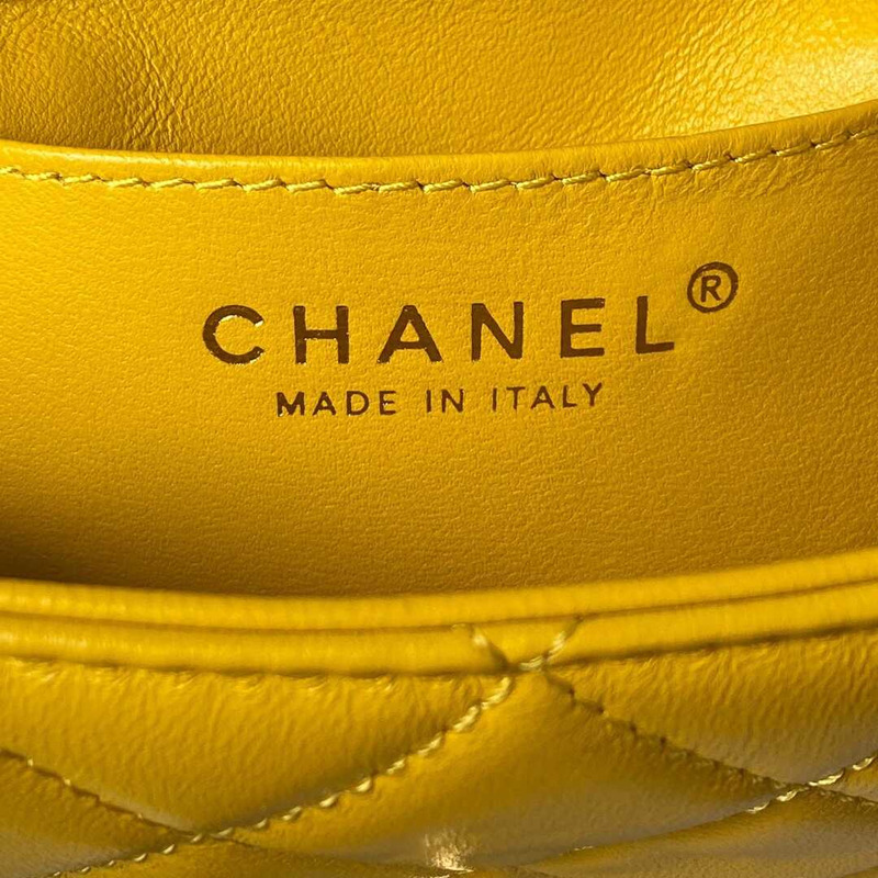 Ch*el mini flap bag lambskin & wenge wood yellow