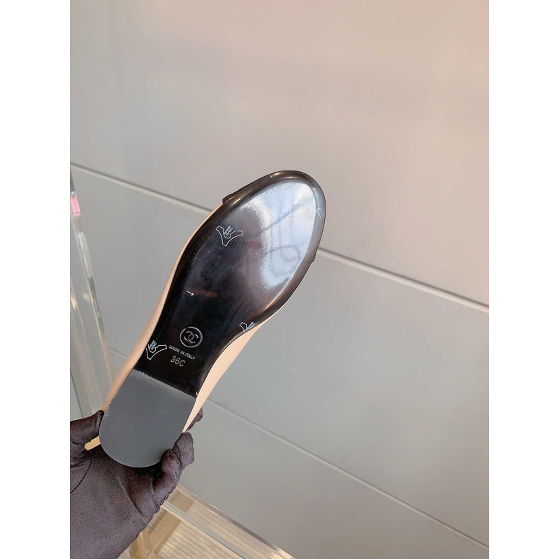 Ch*el moccasins lambskin & grosgrain beige and black